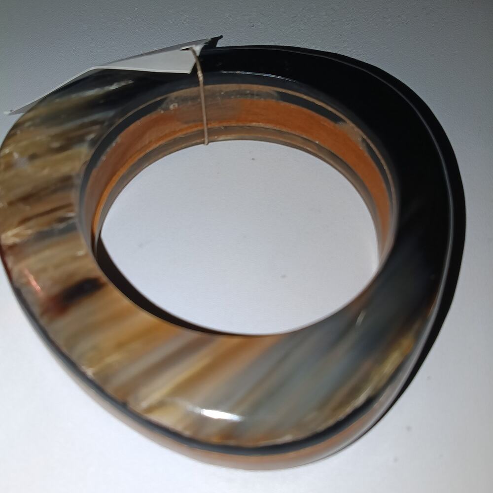 Iris Apfel & Bajalia Triangular Horn & Wood Bangl… - image 1